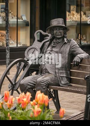 KNARESBOROUGH, NORTH YORKSHIRE - APRIL 19, 2013:  Statue of engineer John Metcalf in Market Place Stock Photo