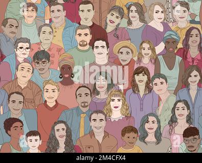 Various group people diversity men women children teenagers elderly.Various people of different ages. Diverse cultures. Racial equality concept.Team Stock Vector