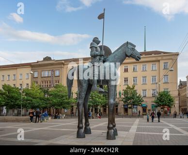 Statue of Courage - Equestrian Statue of Jobst of Moravia at Moravian Square - Brno, Czech Republic Stock Photo
