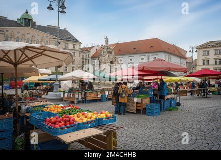 Daily fruit and vegetable market at Cabbage Market Square (Zelny trh) - Brno, Czech Republic Stock Photo