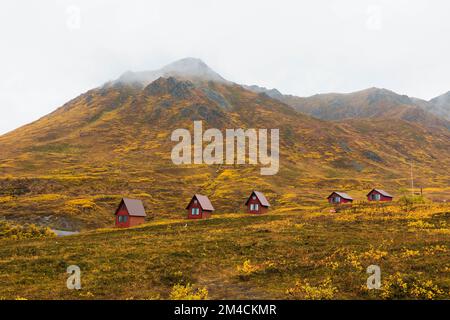 Hatcher Pass Red Cabins Fall Stock Photo