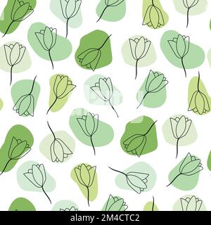 Flower in abstract green colored shapes. Minimal botanical seamless pattern. Simple repeating pattern. Pastel colors. Vector art Stock Vector