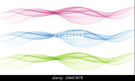 Abstract color waves Set of three waves, colored abstract smoky waves Stock Vector