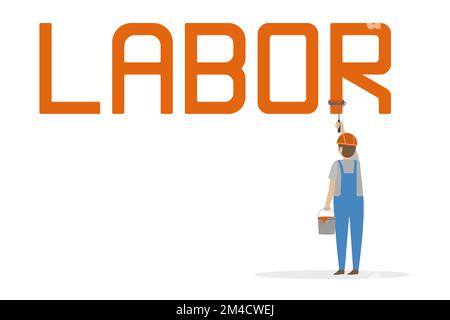 Painter painting inscription LABOR on white wall. Vector. Stock Vector