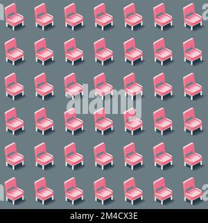 Seamless pattern of cartoon vector chairs in isometry Stock Vector