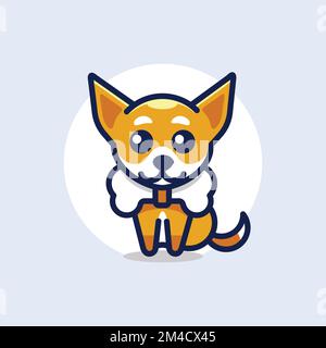 Cute Kawaii Puppy Dog Mascot Cartoon Logo Design Icon Illustration Character Hand Drawn. Stock Vector