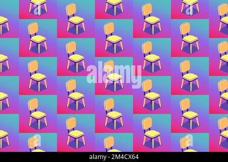Seamless pattern of cartoon vector chairs in isometry Stock Vector