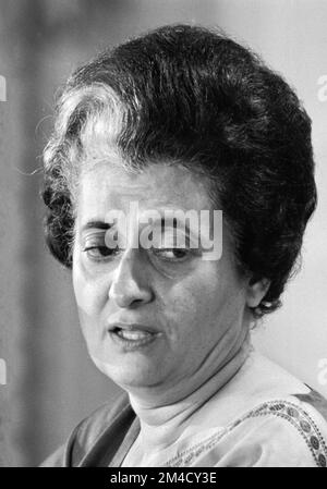 Indira Gandhi. Portrait of Indian Prime Minister, Indira Priyadarshini Gandhi (née Nehru; 1917-1984), photo by Warren K Lefler, 1971 Stock Photo