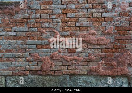 Background photo of an old rugged texturized brick wall Stock Photo