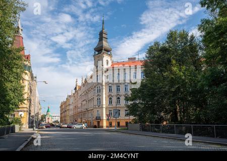 Street view of Olomouc with Orthodox Church of St. Gorazd - Olomouc, Czech Republic Stock Photo