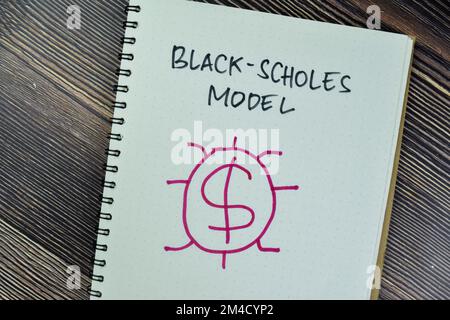 Concept of Black - Scholes Model write on a book isolated on Wooden Table. Stock Photo