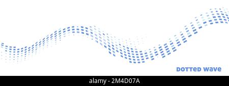 Abstract dotted wave by blue squares. Wide vector graphic pattern Stock Vector