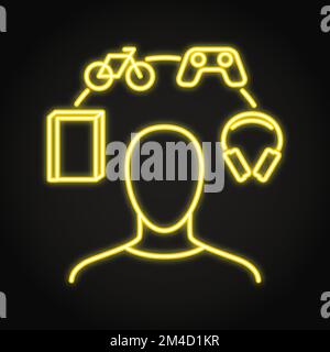 Choosing hobby neon icon in line style. Interests and activities symbol. Vector illustration Stock Vector