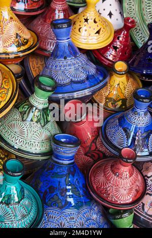 Tagine Pots, Marrakech Souk, Morocco Stock Photo