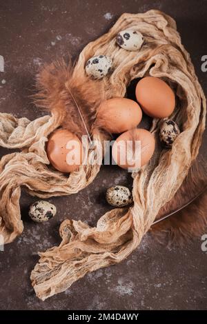 Happy Easter card with natural color eggs Stock Photo