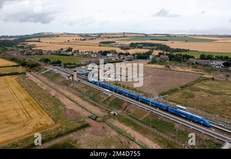 Aerial view of Reston Station, Scottish Borders region. Stock Photo