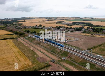 Aerial view of Reston Station, Scottish Borders region. Stock Photo