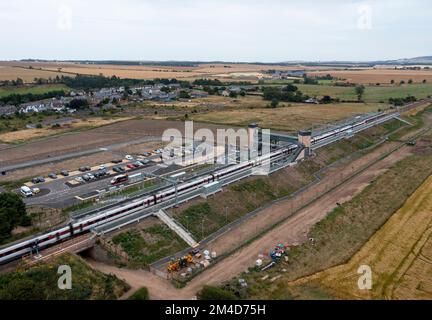 Aerial view of Reston Station, Scottish Borders region. Stock Photo