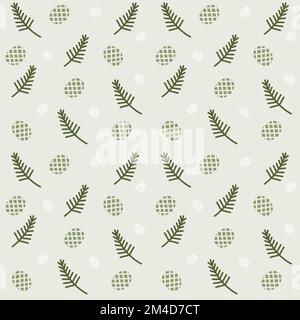 Seamless pattern with minimal pine branches and cones. Stock Vector