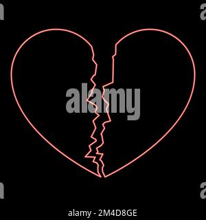Neon broken heart icon black color vector illustration flat style simple image red color vector illustration image flat style light Stock Vector