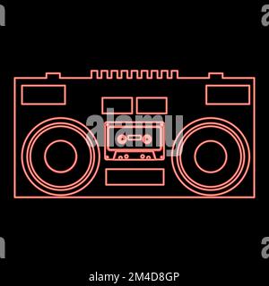 Neon cassette recorder Mobile stereo music icon black color vector illustration flat style simple image red color vector illustration image flat Stock Vector