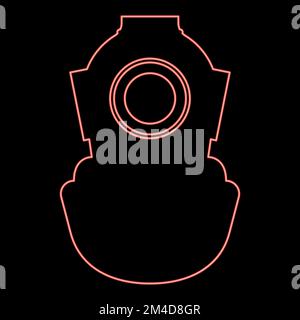 Neon diver helmet Underwater scuba vintage concept Water leisure old style icon black color vector illustration flat style simple image red color Stock Vector