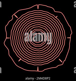 Neon cut tree Wood rings trunk Timber wooden texture icon black color vector illustration flat style simple image red color vector illustration image Stock Vector