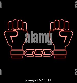 Neon handcuffed hands Chained human arms Prisoner concept Manacles on man Detention idea Fetters confine Shackles on person icon black color vector Stock Vector