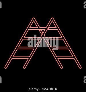 Neon step ladder icon black color vector illustration flat style simple image red color vector illustration image flat style light Stock Vector