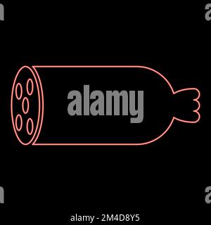 Neon boiled sausage Butcher product concept icon black color vector illustration flat style simple image red color vector illustration image flat Stock Vector
