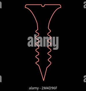 Neon self tapping screw short long icon black color vector illustration flat style simple image red color vector illustration image flat style light Stock Vector