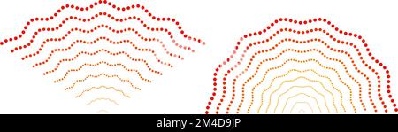 Red rippled doted signals. Sonar or sound wave lines. Epicentre, target, radar, vibration element concepts. Radio pulsating signal. Stock Vector