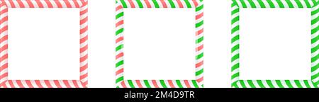Christmas square frame set. Candy cane border with striped lollipop pattern. Xmas and new year template collection. Vector  Stock Vector