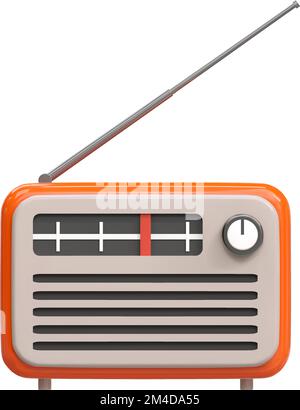 3d realistic orange old retro vintage radio tuner receiver icon. National World Radio Day. Cartoon style vector illustration isolated Stock Vector