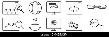 Search Engine Optimization Icons. Web Line Icons. Stock Vector