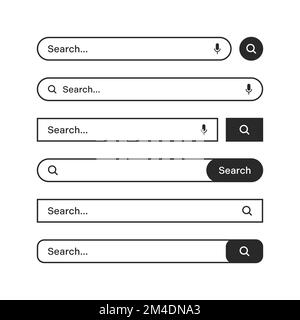 Various search bars with outline border. Internet browser engine with search box, address bar and text field. UI design, website interface element Stock Vector