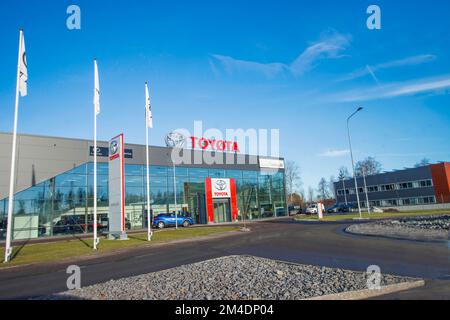 store and shop front of shops and gas station. Trading and business area in Motala Stock Photo