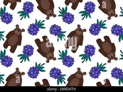 Cartoon toys animals seamless fluffy bears pattern for wrapping paper and fabrics and kids clothes print  Stock Photo