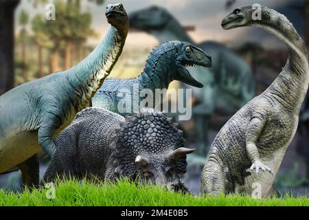 Realistic reconstruction of some dinosaur species Stock Photo