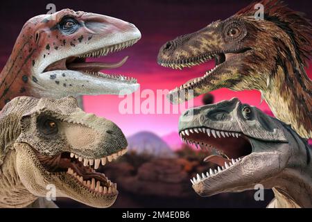 Realistic reconstruction of some dinosaur species Stock Photo