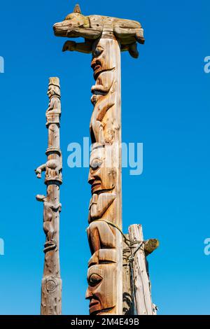 Hand carved cedar totem poles; Gitanyow - Kitwancool Historic Village ...