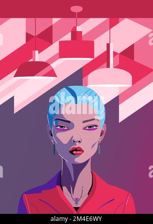Viva Magenta color of the year, stylish woman, fashion illustration Stock Vector