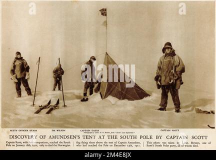 Halftone of Captain Robert Falcon Scott arriving too late at the South Pole, from an educational publication, 1927 Stock Photo