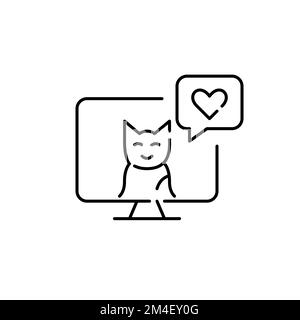 Cat user giving a like feedback. Pixel perfect, editable stroke line icon Stock Vector