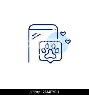 Pet activity on social media. Paw on notification message and hearts. Pixel perfect, editable stroke line icon Stock Vector