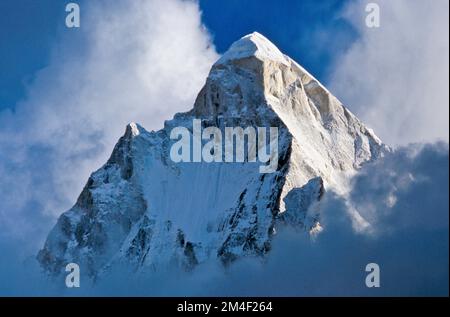 Shivling, with 6543m the highest natural Shiva-Lingam, thrones above Gaumukh Stock Photo