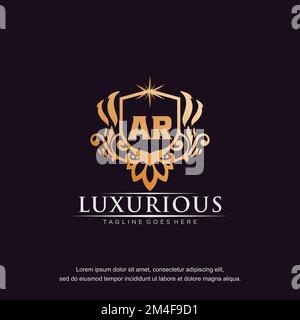 AR initial letter luxury ornament gold monogram logo template vector. Stock Vector