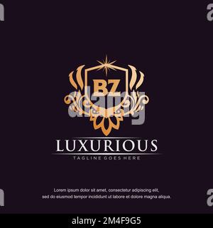 BZ initial letter luxury ornament gold monogram logo template vector. Stock Vector