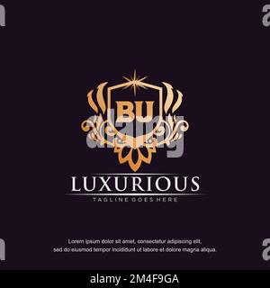 BU initial letter luxury ornament gold monogram logo template vector. Stock Vector