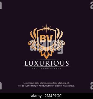 gold golden alphabet letter bv b v logo icon combination design ...
